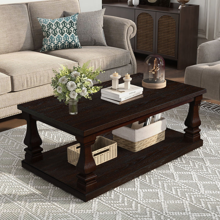 Rectangular Coffee Table With Open Storage Shelf For Living Room - Espresso Home Essentials