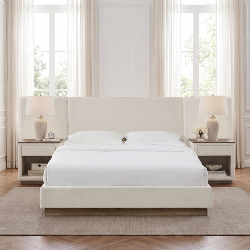 Muse - Queen Upholstered Platform Bed Frame - Ivory / Light Gray / Camel Oak House & Home Furniture
