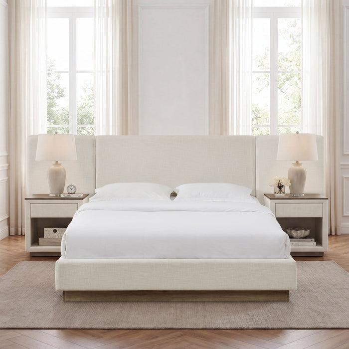 Muse - Queen Upholstered Platform Bed Frame - Ivory / Light Gray / Camel Oak House & Home Furniture