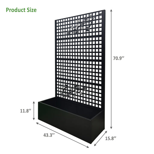 Planter Box With Trellis, Outdoor Raised Garden Bed With Privacy Screen Lattice Panels For Patio - Black Daily Nest