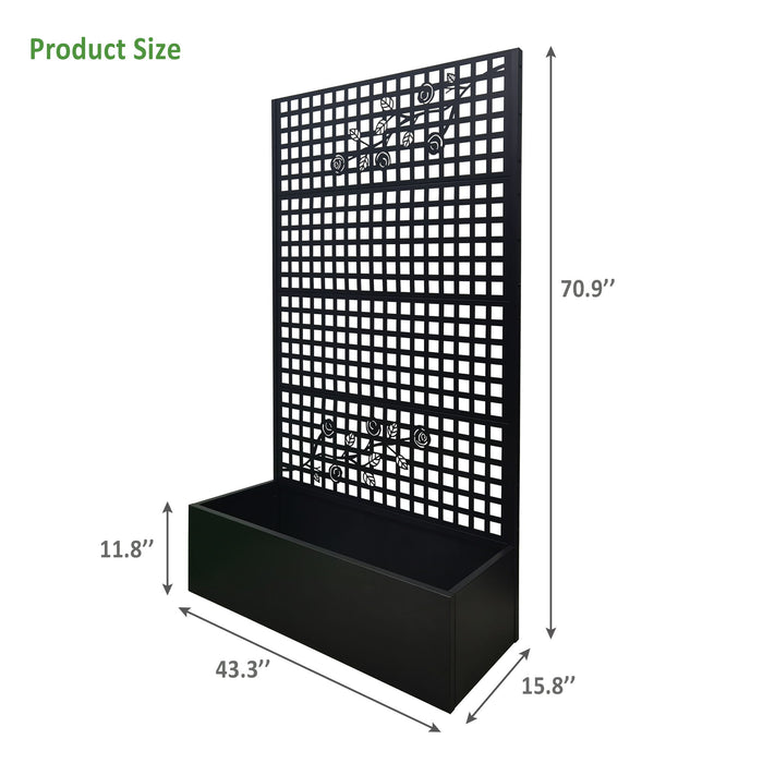 Planter Box With Trellis, Outdoor Raised Garden Bed With Privacy Screen Lattice Panels For Patio - Black Daily Nest