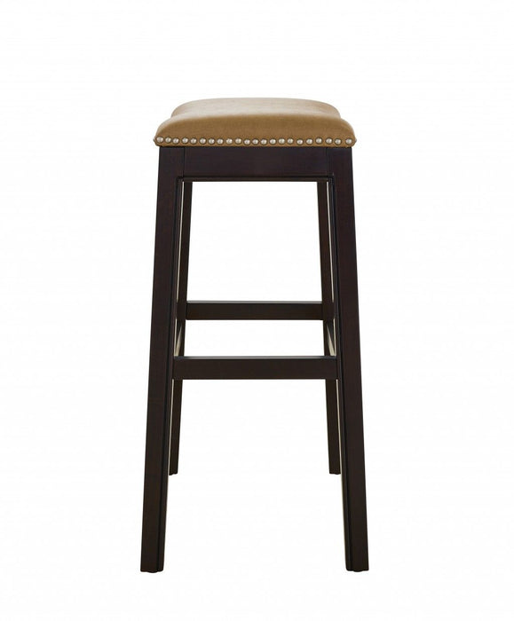 Solid Wood Backless Bar Height Bar Chair - Tan / Espresso