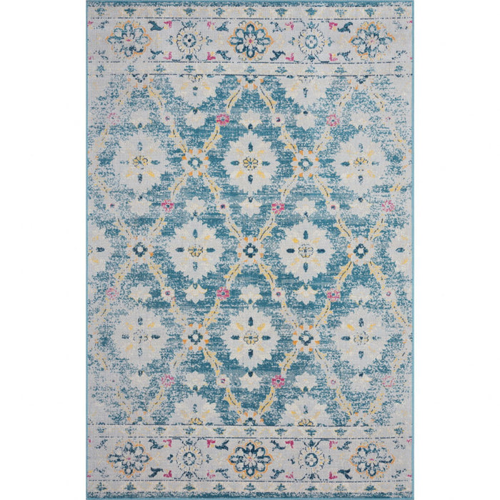 8' X 10' Floral Stain Resistant Outdoor / Indoor Area Rug - Blue / Gray