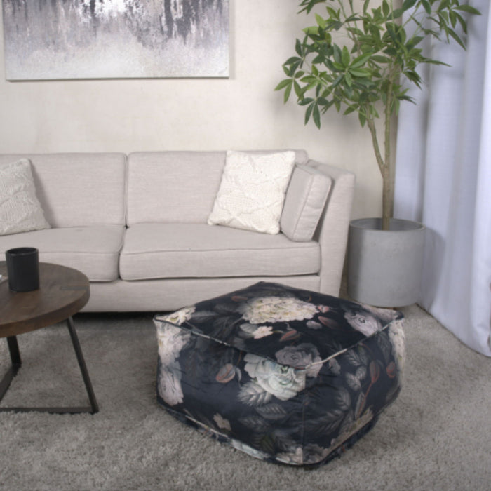 Hazel - Large Square Pouf With Flower Print