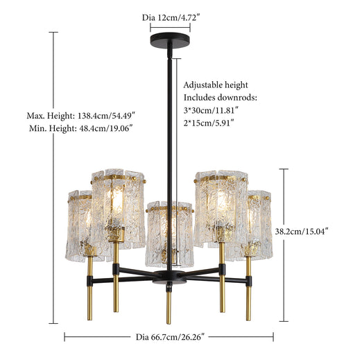 5 Light Chandelier, Textured Glass Pendant Light, (Not Including The Bulb) For Living Room - Black / Gold Daily Nest