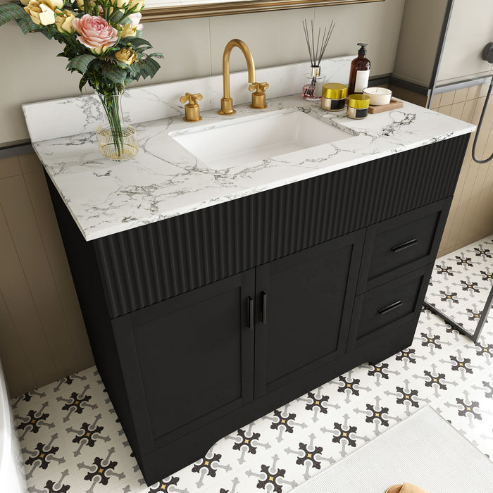 Bathroom Vanity Set, Fluted Cabinet, Soft Close Doors & Drawers, 3 Faucet Holes - Black Home Essentials