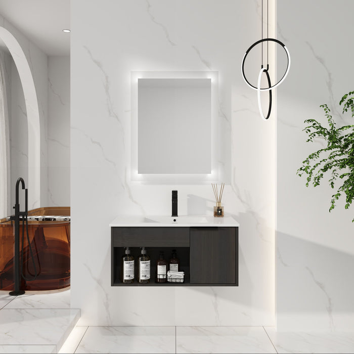 Wall Mounted Floating Bathroom Vanity With Open Shelf & Soft Close Door Home Essentials
