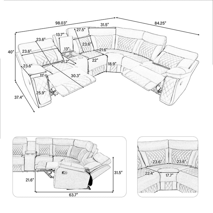 Home Theater Seating Manual Recliner With Cup Holder, Hide - Away Storage PU Reclining Sofa For Living Room, Home Theater