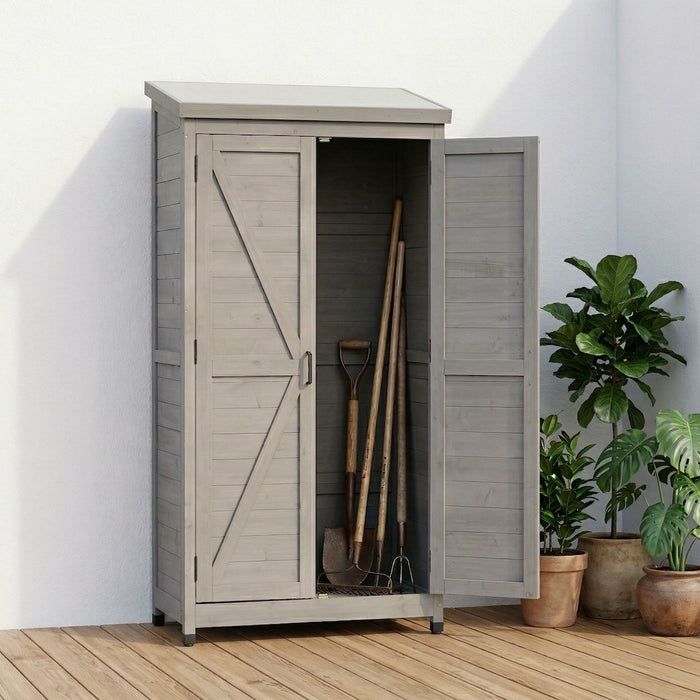 Outdoor Storage Shed With Vertical Tool Cabinet For Backyard Home Essentials