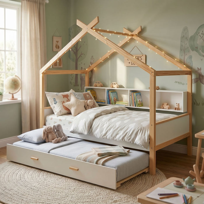 House Bed With Bookshelf Storage Hearth and Haven