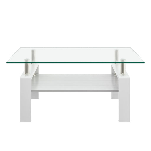 Modern Rectangular Coffee Table With Tempered Transparent Glass Top And Storage Shelf Home Essentials