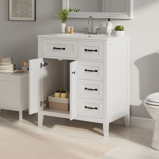 Bathroom Vanity With Sink, Freestanding Design, Soft Close Doors & Drawers - White Noble House
