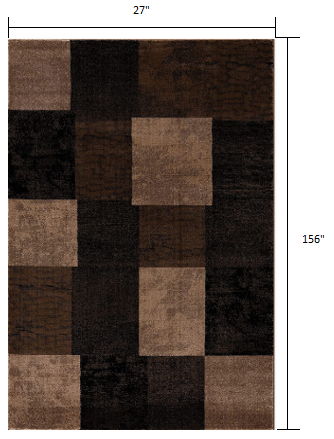 13' Runner Checkered Power Loom Runner Rug - Brown