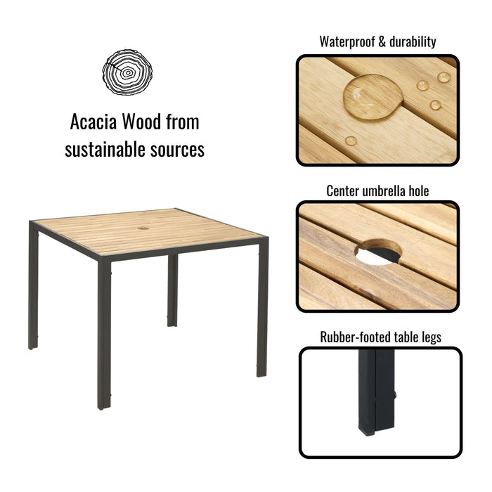 5 Piece Patio Dining Table Set, Acacia Wood Table Top With Umbrella Hole Home Essentials
