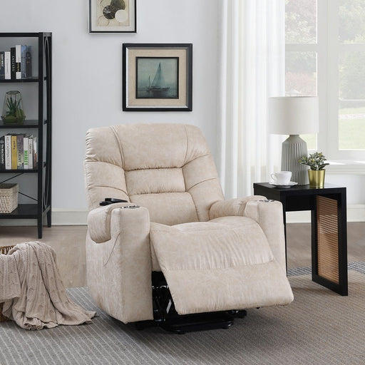 Nairi - Power Recliner With Lift, Heating & Massage - Ivory Polished Microfiber ACME