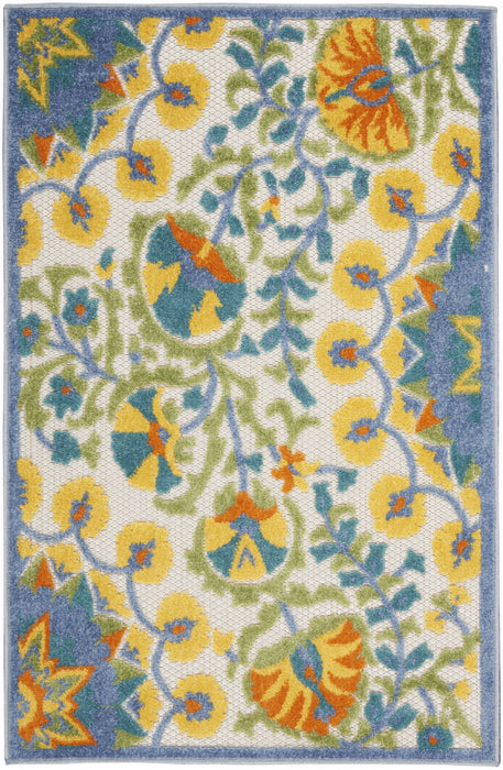 3' X 4' Toile Non Skid Indoor / Outdoor Area Rug - Yellow / Teal