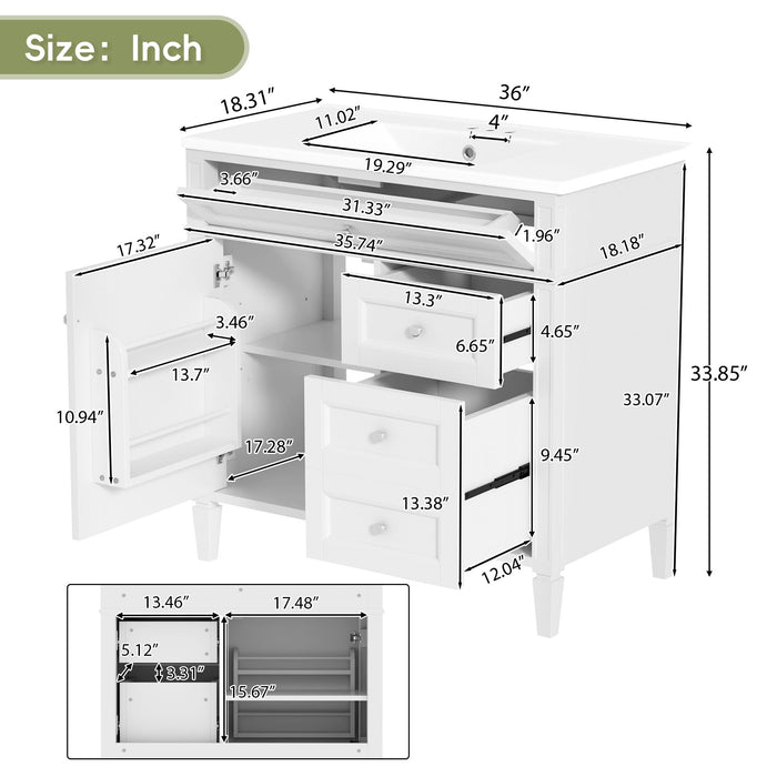 Bathroom Vanity With Top Sink, 2 Drawers, Tip Out Drawer Hearth and Haven