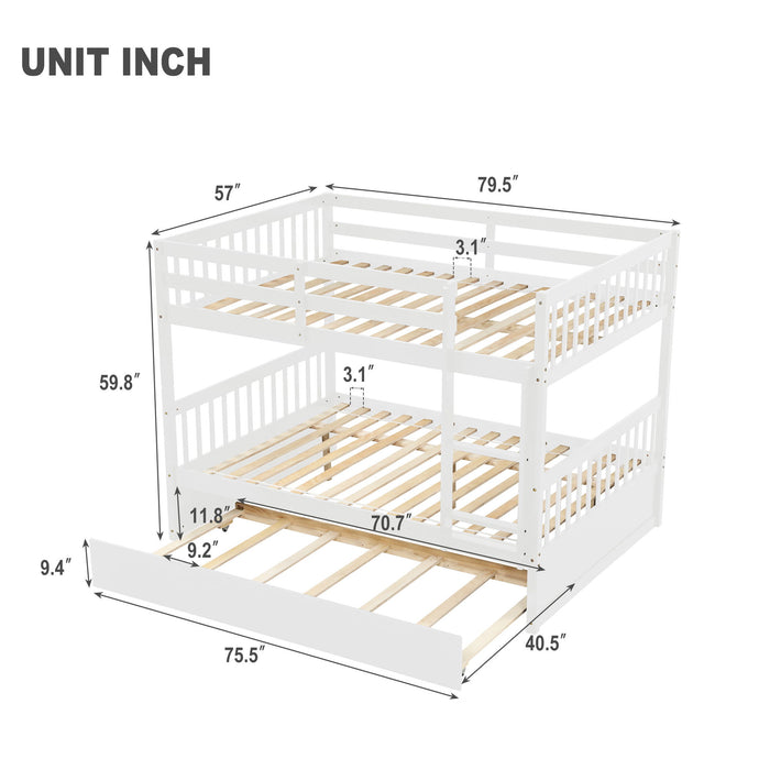 Bunk Bed With Trundle, Convertible To 2 Size Platform Bed, Bunk Bed With Ladder And Safety Rails For Kids