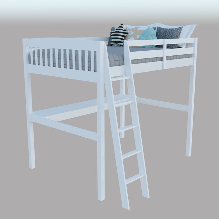 Solid Wood Full Double Size Loft Bed with Desk and Storage - White