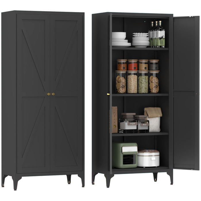 Adjustable 2 Door Kitchen Pantry Cabinet With Striped Design Home Essentials