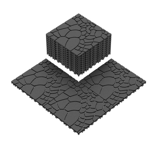 Stone Texture Patio Deck Tiles, Diy Interlocking Floor Tiles (Set of 44) - Dark Gray Daily Nest