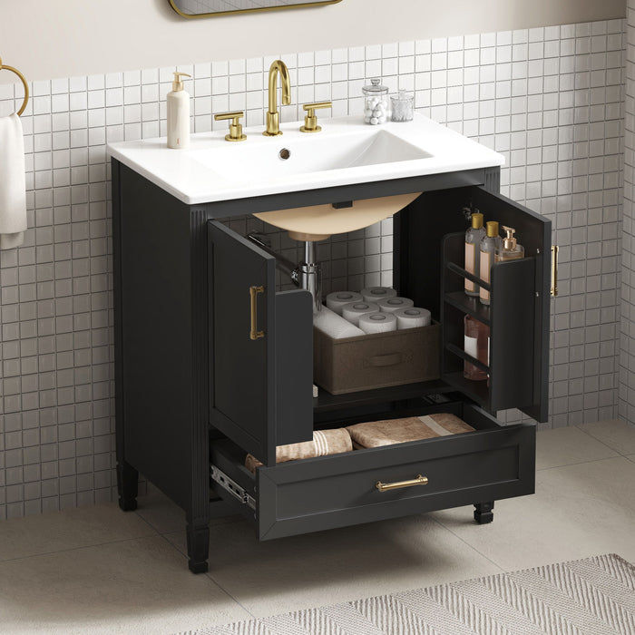 Elegant Fluted Bathroom Vanity With Sink, Soft Close Doors & Drawer Noble House