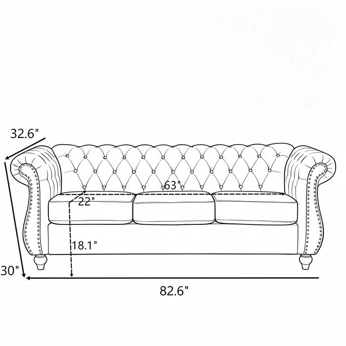 Chesterfield 3 Seater Sofa With Rolled Arms US Pride