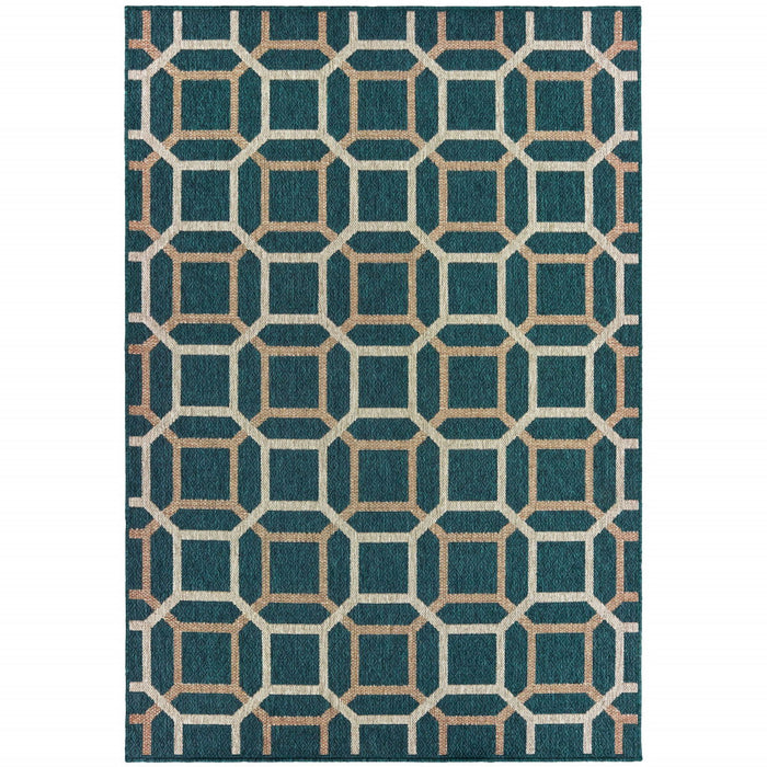 5' X 7' Geometric Stain Resistant Outdoor & Indoor Area Rug - Blue / Gray