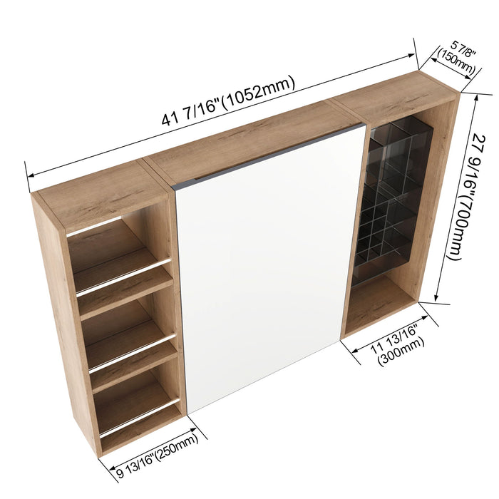 Wall Mounted Bathroom Mirror Cabinet With Adjustable Shelves Storage Cabinet - Imitative Oak Home Essentials