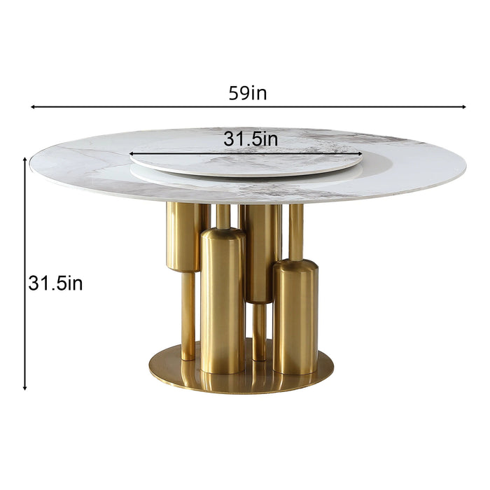 Dining Table, Round For Dining Room - Gold / Gold / White Home Essentials