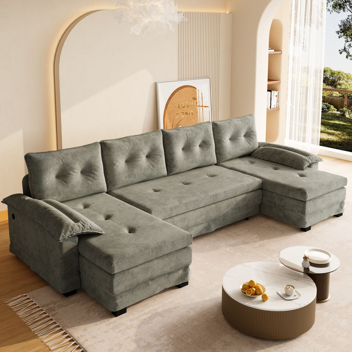 U-Shaped Sleeper Sofa With Pull Out Bed, Removable Armrests & USB Ports For Living Room Home Essentials