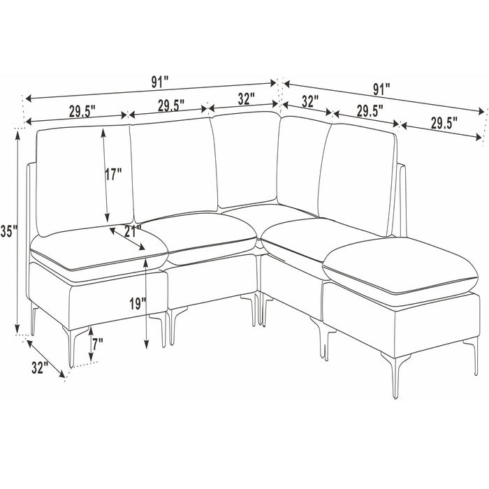 Upholstered Modular Sectional With Tall Legs, Medium Firm Seat Home Essentials