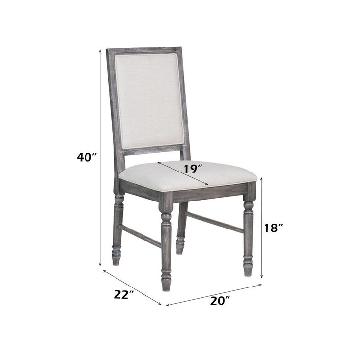 Leventis - Side Chair (Set of 2) - Cream Linen & Weathered Gray ACME