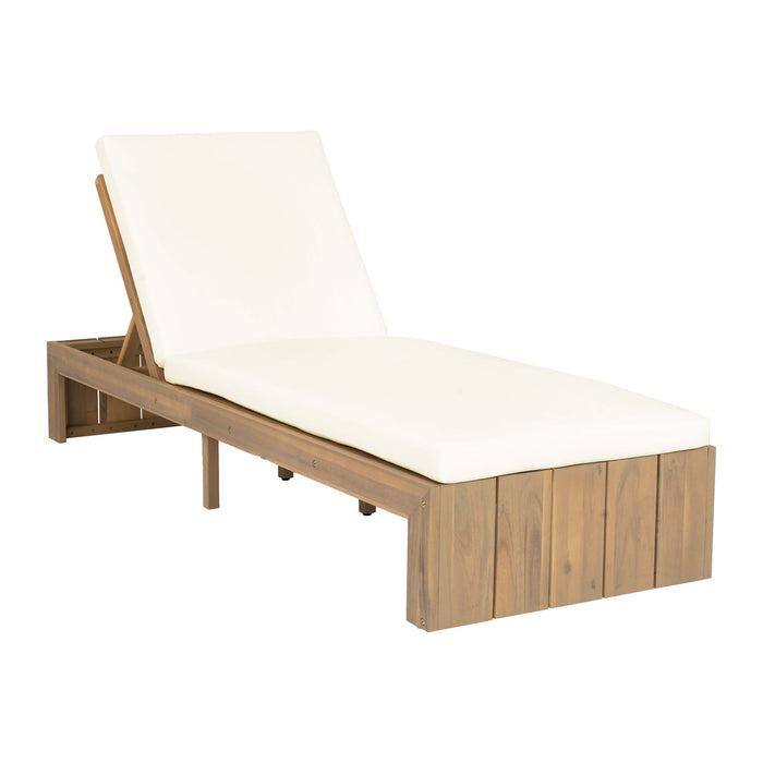 Adjustable Outdoor Chaise Lounge Patio Recliner - Beige / Light Teak Hearth and Haven