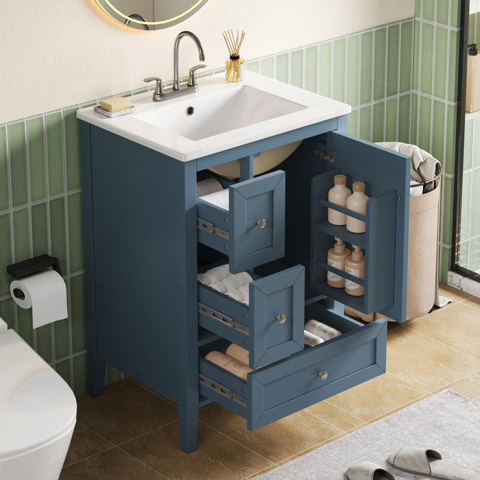 Modern Bathroom Vanity With Sink, Soft Close Drawers & Door, Storage Rack Noble House