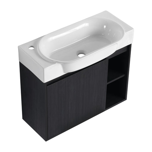 28" Wall Mounted Bathroom Vanity With Sink & Soft Close Door - Black Chestnut Home Essentials