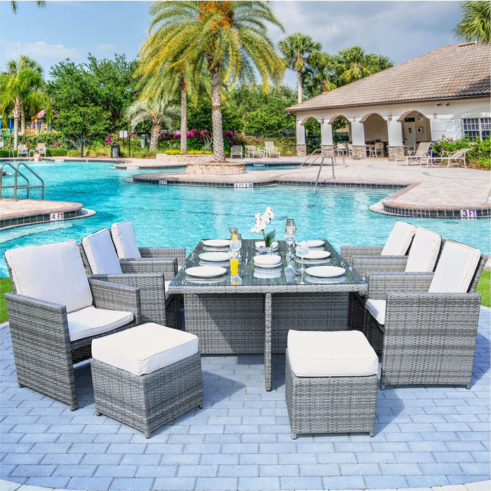 11 Piece Glass Dining Set - Clear And Gray