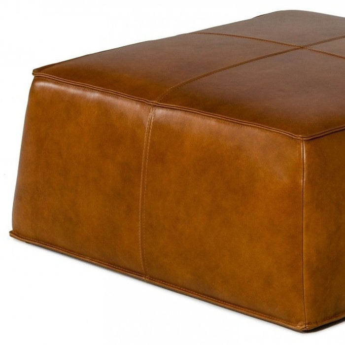 Faux Leather Ottoman - Camel