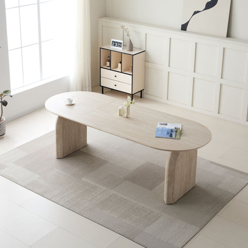 Oval Extendable Dining Table With Dual Pillar Design - Off White Home Essentials