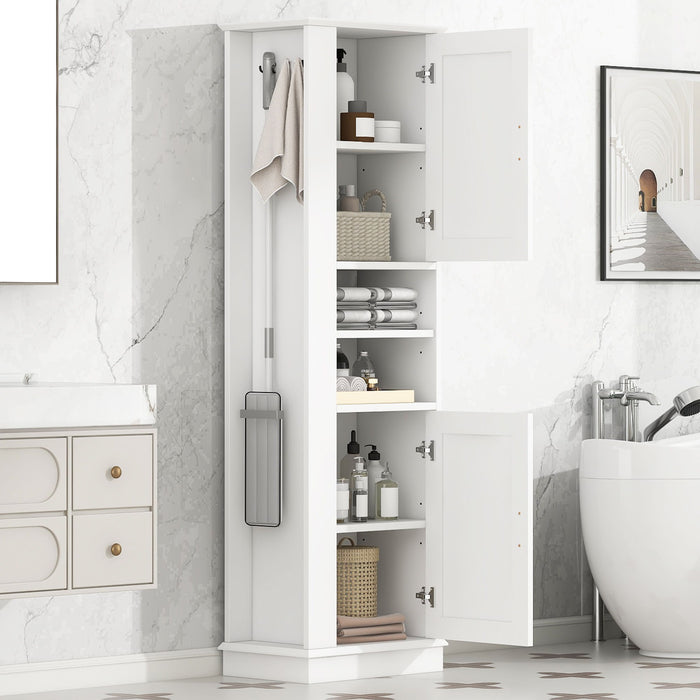 Tall Freestanding Bathroom Storage Cabinet With Adjustable Shelves And Side Hooks Board, Rectangle Design Hearth and Haven