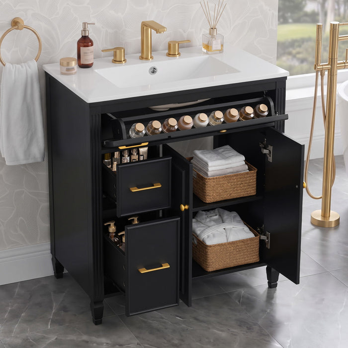 Freestanding Bathroom Vanity With Sink, Soft Close Door, Tip Out Drawer Noble House