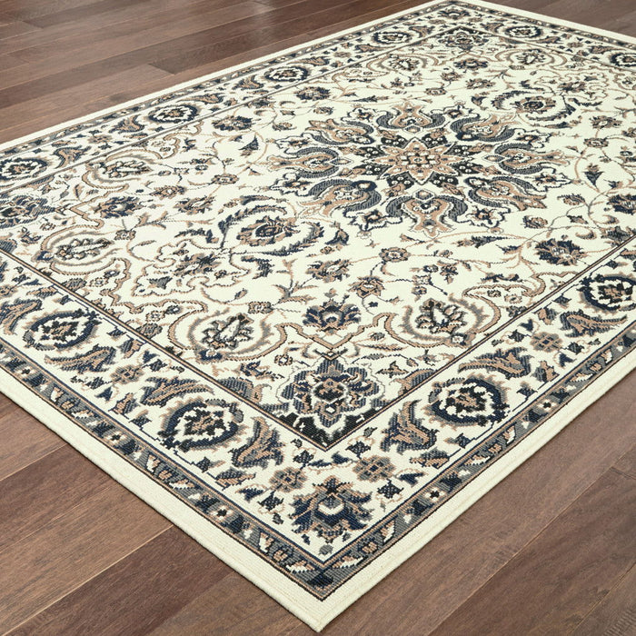 4' X 6' Oriental Stain Resistant Indoor / Outdoor Area Rug - Ivory / Blue