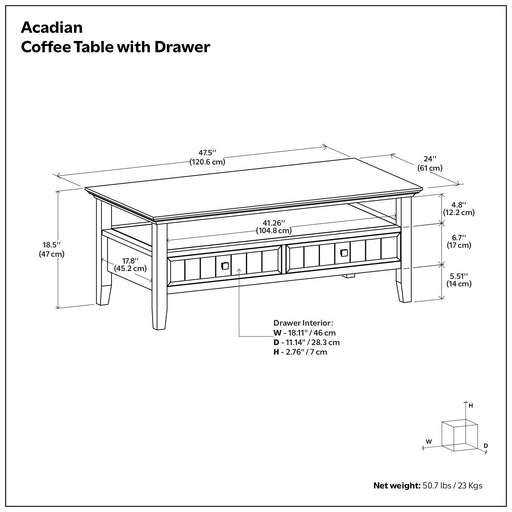 Acadian - Coffee Table With Drawer - Brown Simpli-Home