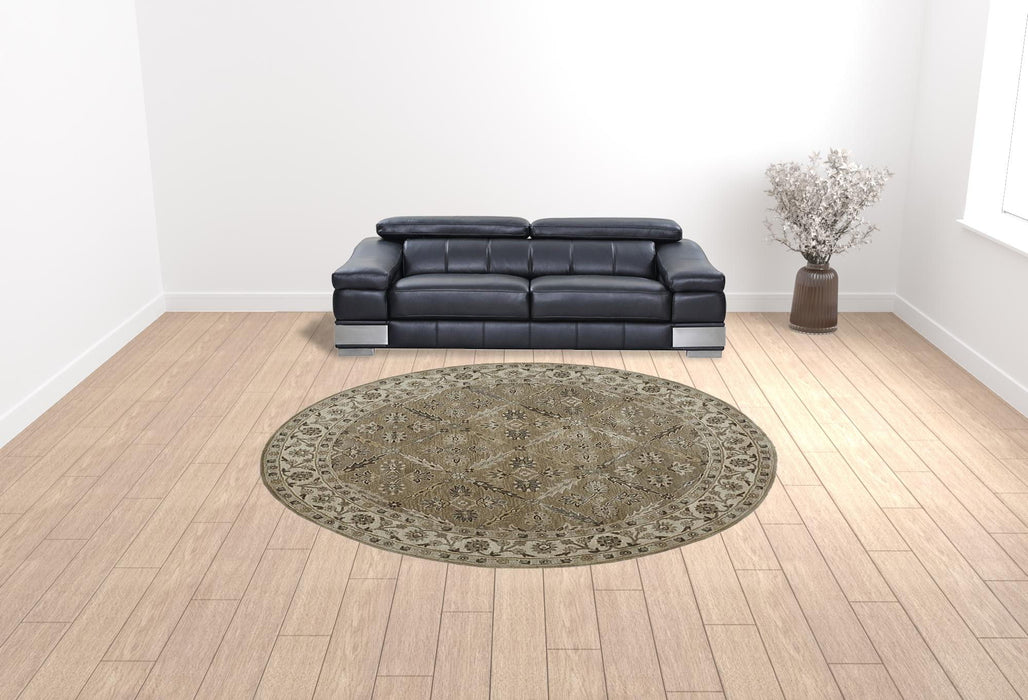 Wool Paisley Tufted Handmade Stain Resistant Area Rug - Green Brown And Taupe - 10' Round
