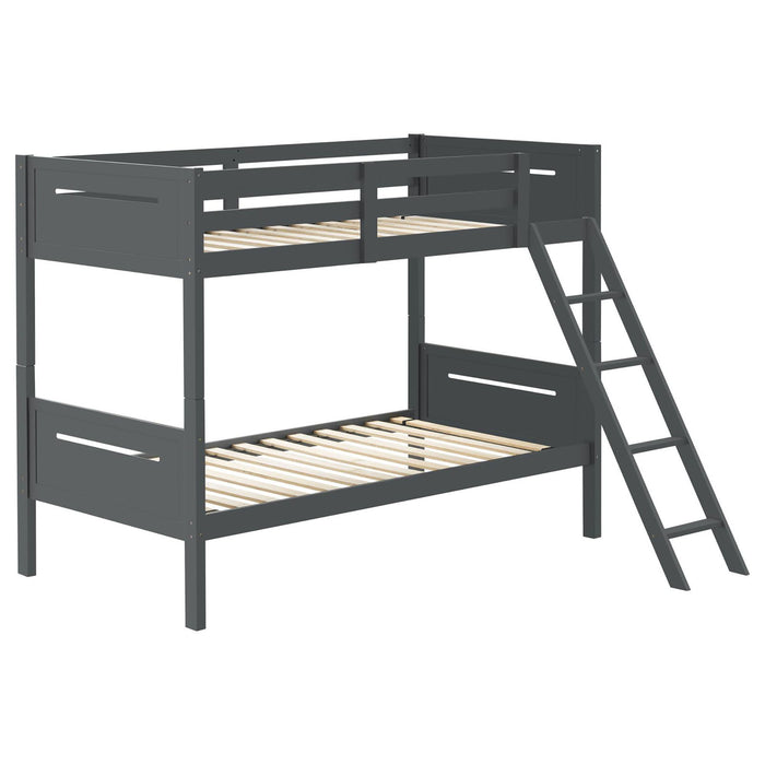 Bunk Bed With Built In Ladder, Safety Guardrails And Angled Access Step Furniture Max