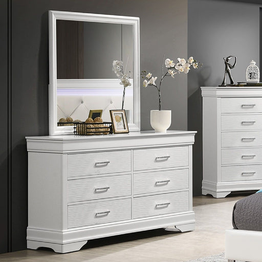 1 Piece Dresser Of Drawers Bedroom Furniture With Diamond Accent Handles, Drawer Box - White Home Essentials