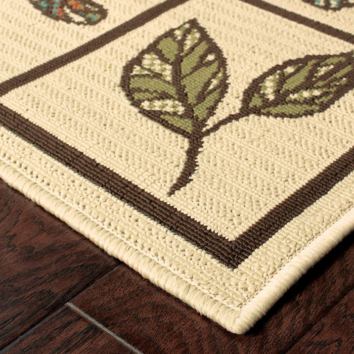 2' X 4' Abstract Stain Resistant Outdoor / Indoor Area Rug - Brown / Ivory