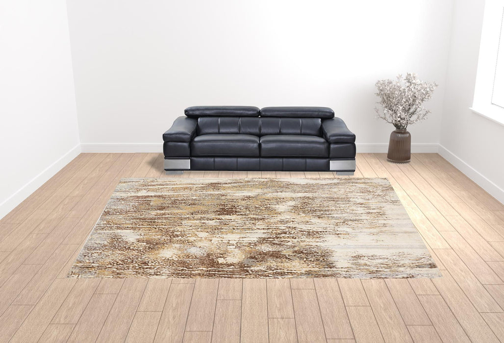 Abstract Area Rug - Tan Ivory And Brown - 12' X 15'