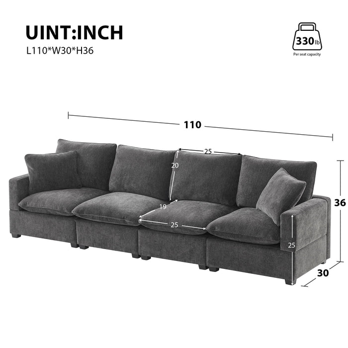 Modern Modular Sofa, 4 Seat Chenille Sectional Couch Set With 2 Pillows Included, Freely Combinable Indoor Funiture For Living Room, Apartment, Office