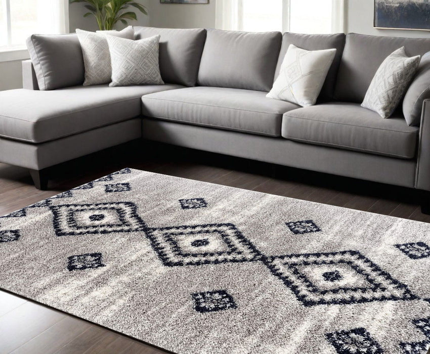 8' x 11' Boho Chic Area Rug - Gray And Navy